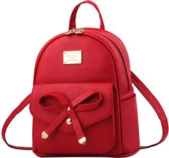 I Ihayner Girls Bowknot Cute Leather Backpack Mini Backpack Purse for Women Small Fashion Rucksack for Daily Travel Shopping Red