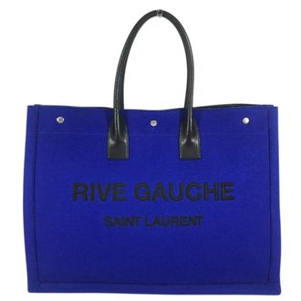 Saint Laurent Black Blue Felt Leather Shoulder Bag Tote Bag (Pre-Owned)