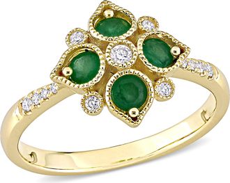 Mimi & Max Womens 1/3ct TGW Emerald and 1/10ct TW Diamond Geometric Engagement Ring in 14k Yellow Gold