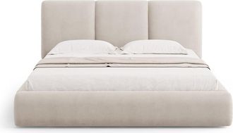 Cosmopolitan Design Cama con cabecero y ba&uacute;l 160x200cm de tejido chenilla beige