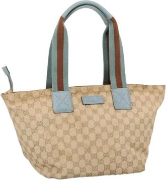 Gucci Pre-owned Tote Bags, female, Beige, Size: ONE SIZE Pre-owned Vintage GG Canvas Shoulder Tote
