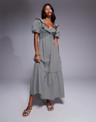 River Island Petite Vestito midi nero con scollo a V e volant