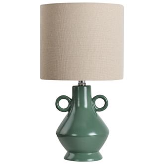Beliani Beliani - L&aacute;mpara De Mesa De Cer&aacute;mica Con Pantalla De Tela Tipo Tambor Verde Kerulen