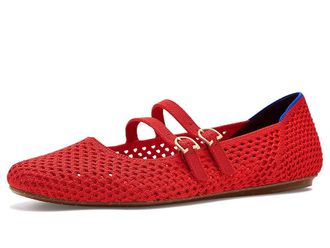 Rothy's The Double Buckle Mary Jane Womens Dress Flat Shoes Bright Red Mesh : 10.5 M