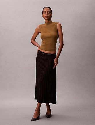 Calvin Klein Falda Midi Plisada De Crep&eacute;