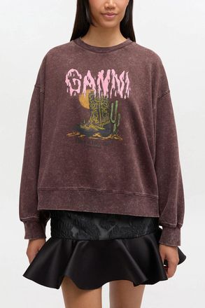 Ganni Brown Vintage Wash Sweatshirt - Size XS Organic Cotton