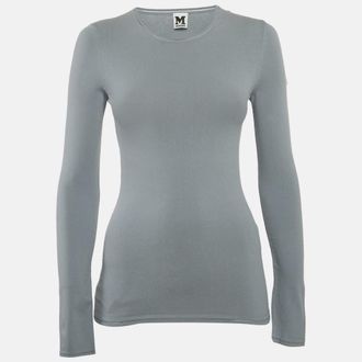 M Missoni Grey Stretch Knit Crewneck Sweatshirt