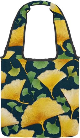Generic Yellow and Green Ginkgo Reversible Canvas Shoulder Tote - Double-Sided Print, 12oz Cotton, 27cm Drop, Fold-Flat Bag for Travel, Shopping, Street Outin