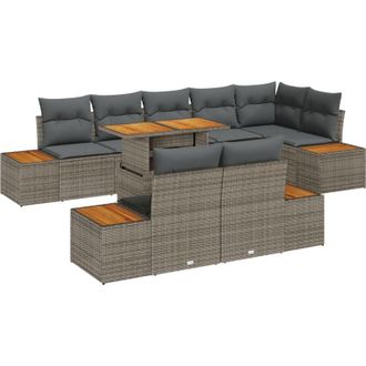 vidaXL Vidaxl - Conjunto De Comedor De Jard&iacute;n Con Coj&iacute;n 9 Pcs Gris, Marr&oacute;n