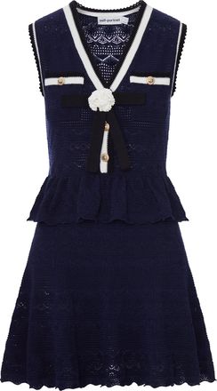 Self Portrait NAVY BLUE PEPLUM QUILTED KNIT MINI DRESS - Self-portrait - Woman