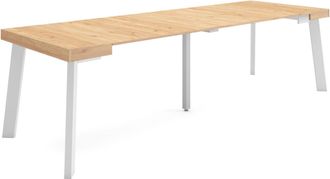 Skraut Home Mesa Consola Extensible, Mesa Comedor Plegable, 260, Para 12 Comensales, Patas De Madera, Estilo Moderno, Roble - Skraut Home
