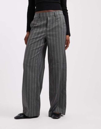 Object Pantalone sartoriale a gamba larga in gessato grigio scuro