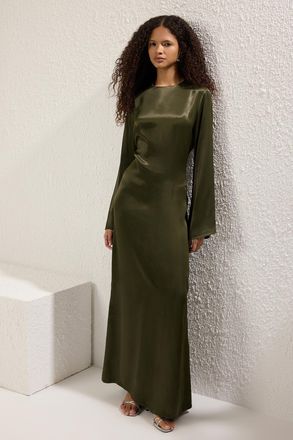 Trendyol Modest Dames Kaki Effen Maxi Lang Stijlvol/Avond Recht Modest Avond Jurken