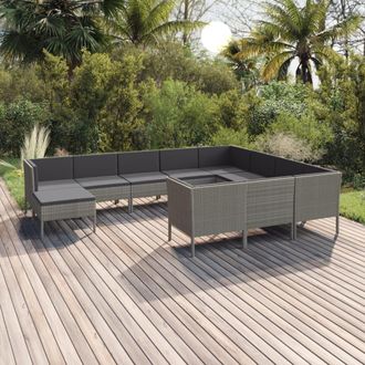 vidaXL Set De Muebles De Jard&iacute;n 11 Pzas Y Cojines Rat&aacute;n Sint&eacute;tico Gris Vidaxl