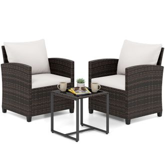 Costway Costway Set Mobili Da Giardino In Rattan Set Da Conversazione Da Patio Salotto Da Esterno A 3 Pezzi Salottino Da Balcone Arredo In Vimini Per Cortile 