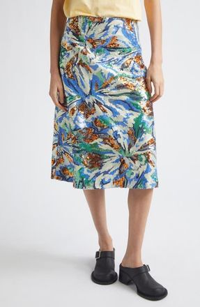 Paco Rabanne Sequin Embroidered Floral Skirt in Abstract Flowers Blue/Or at Nordstrom, Size 2 Us