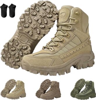 Generic Mens Orthopedic Support Anti-Puncture Work Boots,Waterproof Anti-Sprain Hiking Boot,Lightweight Tactical Combat Boots (Khaki, Adult, Adult, Men, 5.5, 