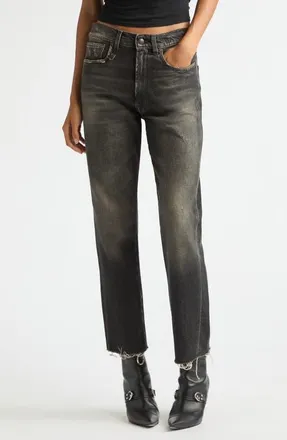 R13 Distressed Fray Hem Stretch Boyfriend Jeans in Abbey Black at Nordstrom, Size 31