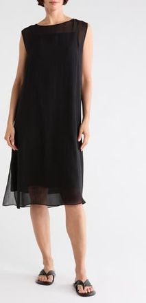 Eileen Fisher Bateau Neck Silk Dress in Black at Nordstrom Rack, Size Xx-Small