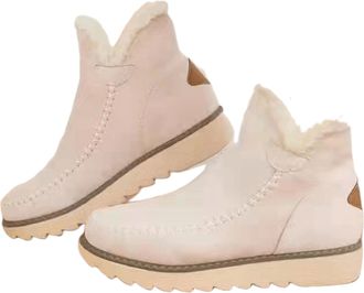 Generic Womens Winter Suede High Snow Boots Uk Warm Short Booties Slip on Fur Lined Comfortable Loafers Shoes Waterproof Ankle Booties Wide Width High Top Win