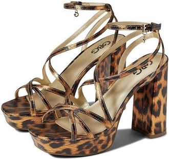 Guess Quinen Sandal Womens Gold Leopard Block Heel JOBB1340