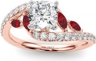 Allurez Swirl Design Lab Grown Diamond & Marquise Lab Ruby Engagement Ring 18K Rose Gold (0.63ct)