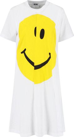 Moschino White Smiley Print Cotton Mini Dress