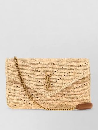 Saint Laurent loulou raffia clutch bag chain strap
