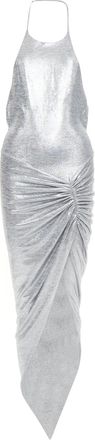 Alexandre Vauthier platinum metallic coated jersey halter backless dress FR38 M