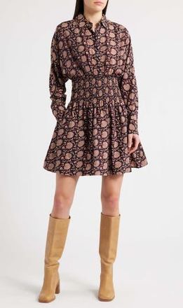 Madewell Shirred Floral Mini Shirtdress in Dark Carob at Nordstrom Rack, Size Small