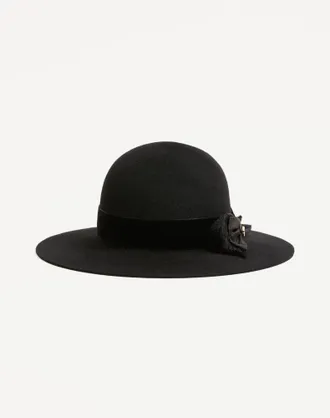 Valentino Garavani Cappello VLogo Signature In Tessuto Lapin E Velluto Con Fiocco In Taffetas Donna NERO 55