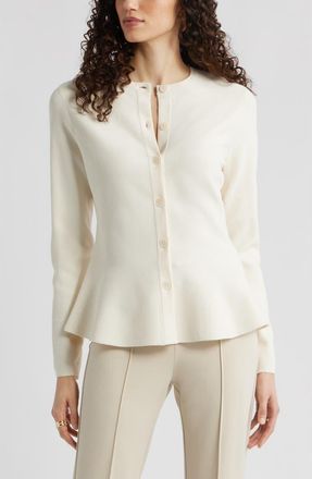 Nordstrom Flared Crewneck Cardigan in Ivory Tofu at Nordstrom, Size Xx-Large