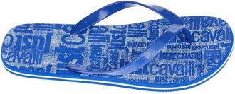 Just Cavalli Blauwe Logo Print Flip Flops - Heren - Slippers - Blauw - 43 EU - Schoenen