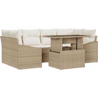 vidaXL Conjunto De Sof&aacute; De Jard&iacute;n 7 Pcs Beige Polirat&aacute;n