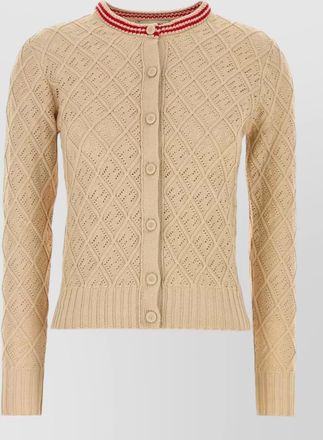 Fendi cotton cardigan textured knit contrast trim