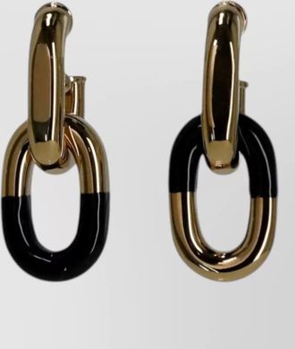 Paco Rabanne linked hoop drop earrings gold tone accent