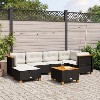 vidaXL Vidaxl - Set De Sof&aacute;s De Jard&iacute;n 7 Pzas Con Cojines Rat&aacute;n Sint&eacute;tico Negro