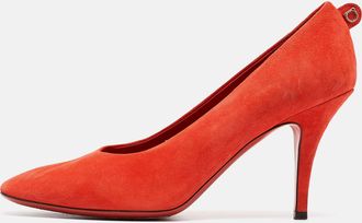 Ferragamo Orange Suede Round Toe Pumps