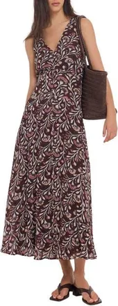 Mint Velvet Floral Print V-Neck Maxi Dress in Brown at Nordstrom, Size 14