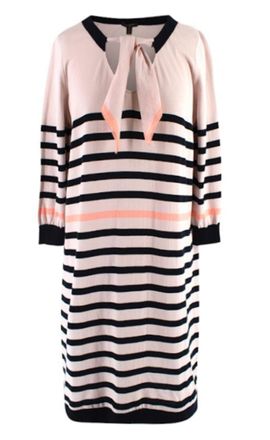 Louis Vuitton Beige Striped Tie-neck Dress Size M