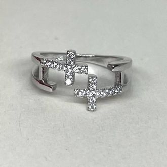 White Label Womens Cross Ring In Silver