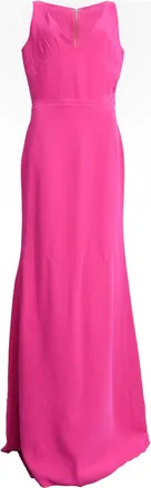 Victoria Beckham V-Neck Maxi Gown Dress in Pink Silk