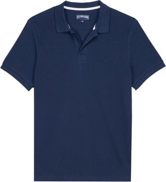 Vilebrequin Klassiek heren poloshirt van biologisch katoenpiqu&eacute; - Heren - Polos - Blauw - S - Katoen - Tops