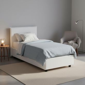 Dmora Dmora - Cama Individual Daquin, Cama Contenedor Con Revestimiento De Tela, 100% Made In Italy, Apertura Frontal, Con Colch&oacute;n Cm 80x190 Incluido, Blanc