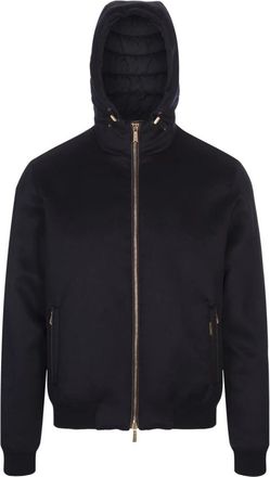 Moorer Blauwe Kasjmierjas met Capuchon - Heren - Winterjassen - Blauw - L - Kasjmier - Jassen