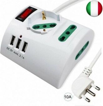 Trade Shop Trade Shop - Multiprese Electrical By Scrivania Tavolo Con 3 Presa 3 Usb Bianco Shuko Bipasso