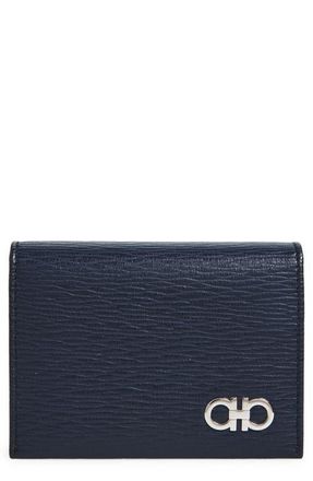 Ferragamo Revival Hammered Leather Bifold Card Holder in Deep Ocean at Nordstrom