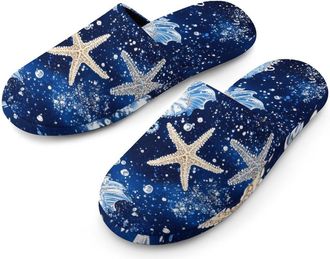 Generic Seahorses And Starfish Mens House Slippers Slip Indoor Slipper On Shoes Warm Outdoor