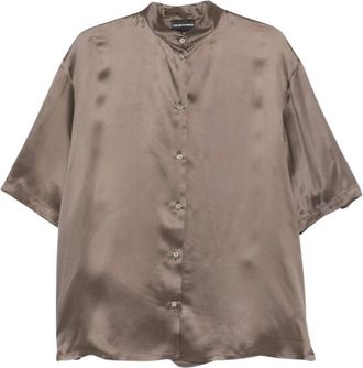 Emporio Armani Shirts, female, Brown, Size: 2XS Short Sleeves Shirt