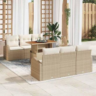 vidaXL Conjunto De Sof&aacute; De Jard&iacute;n 7 Pcs Beige Polirat&aacute;n Vidaxl